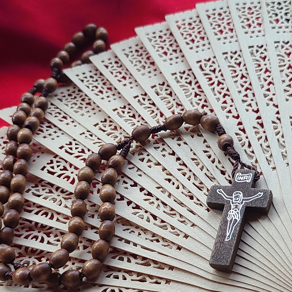 Catholic Rosary Necklace Wooden - Picture 6 of 12